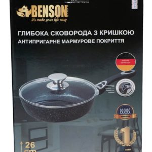 BN-483 Сковорода з кришкою глибока мармурове антипригарне покриття 26*7см