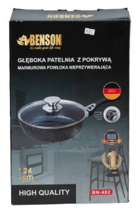 BN-482 Сковорода з кришкою глибока мармурове антипригарне покриття 24*6,5см