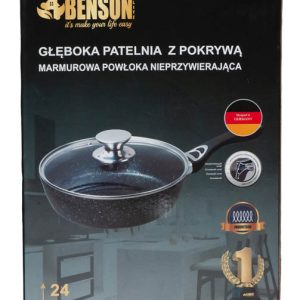 BN-482 Сковорода з кришкою глибока мармурове антипригарне покриття 24*6,5см