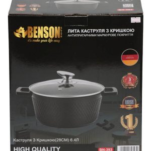 Каструля Benson BN-393 з кришкою 6.4 л з антипригарним покриттям