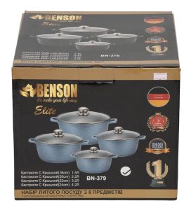 Набір каструль Benson BN-379 (1.5/.2.2/3.2/4.2 л) з гранітним покриттям