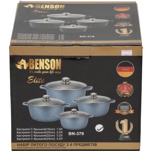 Набір каструль Benson BN-379 (1.5/.2.2/3.2/4.2 л) з гранітним покриттям